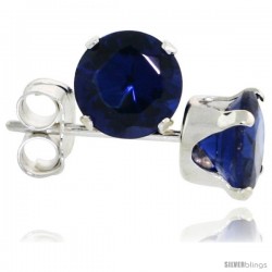 Sterling Silver Brilliant Cut Cubic Zirconia Stud Earrings 5 mm Sapphire Blue Color 1 cttw