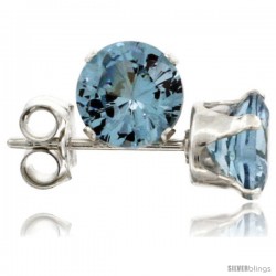 Sterling Silver Brilliant Cut Cubic Zirconia Stud Earrings 5 mm Topaz Blue Color 1 cttw