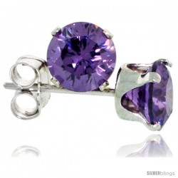 Sterling Silver Cubic Zirconia Stud Earrings 5 mm Amethyst Purple Cut Color 1 cttw Brilliant