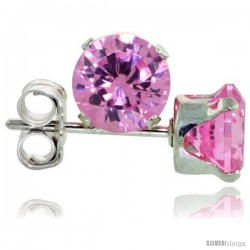 Sterling Silver Brilliant Cut Cubic Zirconia Stud Earrings 5 mm Pink Zircon Color 1 cttw