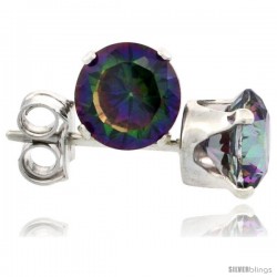 Sterling Silver Brilliant Cut Cubic Zirconia Stud Earrings Mystic Topaz 1/2 cttw