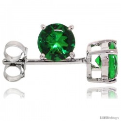 Sterling Silver Brilliant Cut Cubic Zirconia Stud Earrings Emerald Green 1/2 cttw Basket Set Rhodium Finish