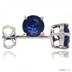 Sterling Silver Brilliant Cut Cubic Zirconia Stud Earrings Sapphire Blue 1/2 cttw Basket Set Rhodium Finish