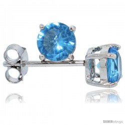 Sterling Silver Brilliant Cut Cubic Zirconia Stud Earrings Topaz Blue 1/2 cttw Basket Set Rhodium Finish