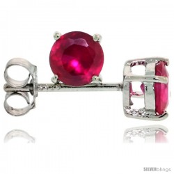 Sterling Silver Brilliant Cut Cubic Zirconia Stud Earrings Ruby Red 1/2 cttw Basket Set Rhodium Finish