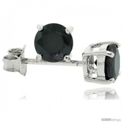 Sterling Silver Brilliant Cut Cubic Zirconia Stud Earrings Black 1/2 cttw Basket Set Rhodium Finish