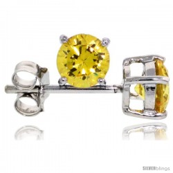 Sterling Silver Brilliant Cut Cubic Zirconia Stud Earrings Citrine Yellow 1/2 cttw Basket Set Rhodium Finish