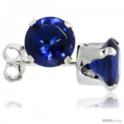 Sterling Silver Brilliant Cut Cubic Zirconia Stud Earrings 6 mm Sapphire Blue Color 2 cttw