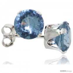 Sterling Silver Brilliant Cut Cubic Zirconia Stud Earrings 6 mm Blue Topaz Color 2 cttw