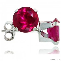Sterling Silver Brilliant Cut Cubic Zirconia Stud Earrings 6 mm Ruby Red Color 2 cttw