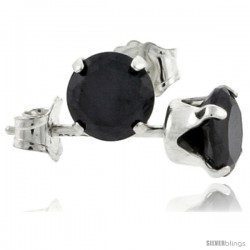 Sterling Silver Brilliant Cut Cubic Zirconia Stud Earrings 6 mm Black Color 2 cttw