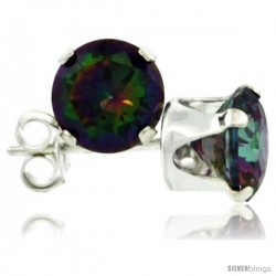 Sterling Silver Brilliant Cut Cubic Zirconia Stud Earrings Mystic Topaz 1 cttw