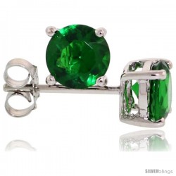 Sterling Silver Brilliant Cut Cubic Zirconia Stud Earrings Emerald Green 1 cttw Basket Set Rhodium Finish