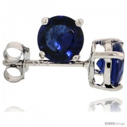 Sterling Silver Brilliant Cut Cubic Zirconia Stud Earrings Sapphire Blue 1 cttw Basket Set Rhodium Finish