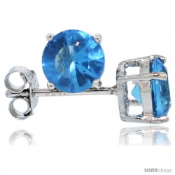 Sterling Silver Brilliant Cut Cubic Zirconia Stud Earrings Topaz Blue 1 cttw Basket Set Rhodium Finish