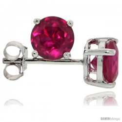 Sterling Silver Brilliant Cut Cubic Zirconia Stud Earrings Ruby Red 1 cttw Basket Set Rhodium Finish