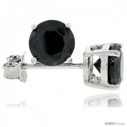 Sterling Silver Brilliant Cut Cubic Zirconia Stud Earrings Black 1 cttw Basket Set Rhodium Finish