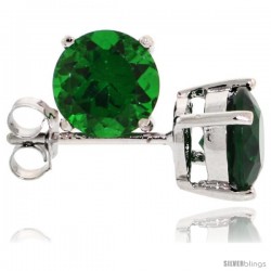 Sterling Silver Brilliant Cut Cubic Zirconia Stud Earrings Emerald Green 1 1/4 cttw Basket Set Rhodium Finish