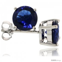 Sterling Silver Brilliant Cut Cubic Zirconia Stud Earrings Sapphire Blue 1 1/4 cttw Basket Set Rhodium Finish