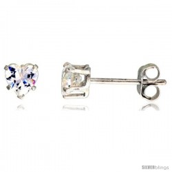 Sterling Silver Cubic Zirconia Stud Earrings 1/2 cttw Heart Shape