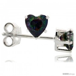 Sterling Silver Cubic Zirconia Stud Earrings 4 mm Heart Shape Mystic Topaz