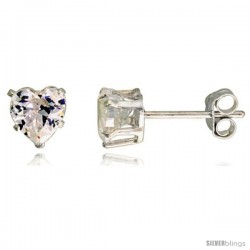 Sterling Silver Cubic Zirconia Stud Earrings 1 cttw Heart Shape