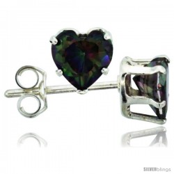 Sterling Silver Cubic Zirconia Stud Earrings 5 mm Heart Shape Mystic Topaz