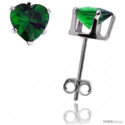 Sterling Silver Heart Cubic Zirconia Stud Earrings 6 mm Emerald Green