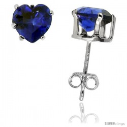 Sterling Silver Heart Cubic Zirconia Stud Earrings 6 mm Sapphire Blue