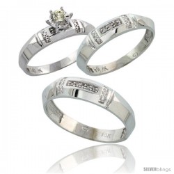 10k White Gold Diamond Trio Wedding Ring Set His 5.5mm & Hers 4mm -Style Ljw122w3