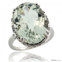 10k White Gold Diamond Halo Large Green Amethyst Ring 10.3 ct Oval Stone 18x13 mm, 3/4 in wide