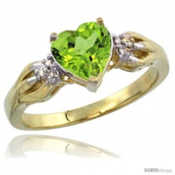 14k Yellow Gold Ladies Natural Peridot ring Heart shape 7x7 Stone Diamond Accent