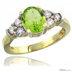 14k Yellow Gold Ladies Natural Peridot Ring oval 9x7 Stone Diamond Accent