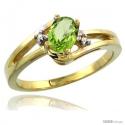 14k Yellow Gold Ladies Natural Peridot Ring oval 6x4 Stone Diamond Accent -Style Cy411165