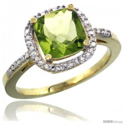 14k Yellow Gold Ladies Natural Peridot Ring Cushion-cut 3.8 ct. 8x8 Stone Diamond Accent