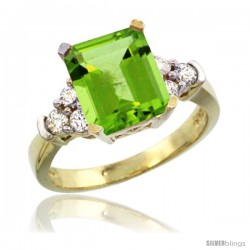 14k Yellow Gold Ladies Natural Peridot Ring Emerald-shape 9x7 Stone Diamond Accent