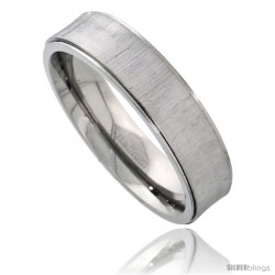 Titanium 6mm Shallow Concave Wedding Band Ring Matte Finish Grooved Polished Edges Comfort-fit