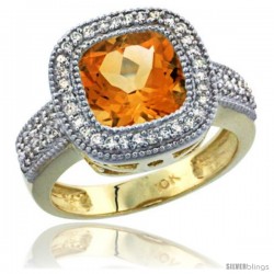 10K Yellow Gold Natural Citrine Ring Cushion-cut 9x9 Stone Diamond Accent