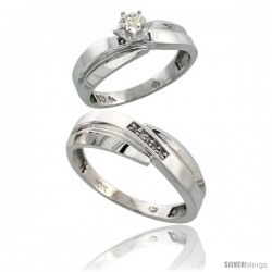 10k White Gold 2-Piece Diamond wedding Engagement Ring Set for Him & Her, 6mm & 7mm wide -Style Ljw124em