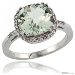 10k White Gold Diamond Green-Amethyst Ring 3.05 ct Cushion Cut 9x9 mm, 1/2 in wide