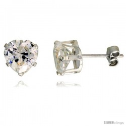 Sterling Silver Cubic Zirconia Stud Earrings 2 1/4 cttw Heart Shape