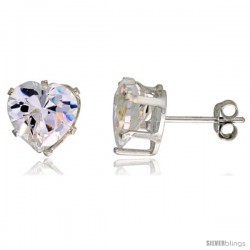 Sterling Silver Cubic Zirconia Stud Earrings 3 1/2 cttw Heart Shape