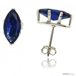Sterling Silver Cubic Zirconia Stud Earrings Marquise Shape 1.0 cttw Sapphire Blue