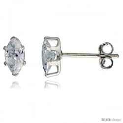 Sterling Silver Cubic Zirconia Stud Earrings 1/2 cttw Marquise Shape