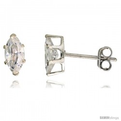 Sterling Silver Cubic Zirconia Stud Earrings 3/4 cttw Marquise Shape