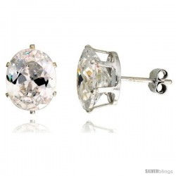 Sterling Silver Cubic Zirconia Stud Earrings 5 cttw Oval Shape