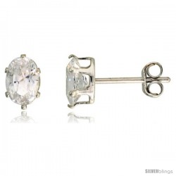 Sterling Silver Cubic Zirconia Stud Earrings 3/4 cttw Oval Shape