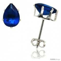 Sterling Silver Cubic Zirconia Stud Earrings Sapphire Blue Pear Shape 3/4 cttw