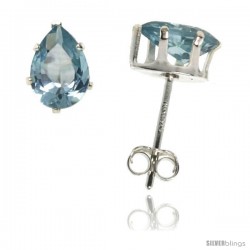 Sterling Silver Cubic Zirconia Stud Earrings Blue Topaz Color Pear Shape 1.5 cttw