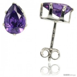 Sterling Silver Cubic Zirconia Stud Earrings Amethyst Color Pear Shape 1.5 cttw